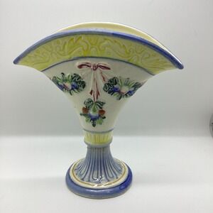 Vintage Maruhon Ware Japan Hand Painted Fan Vase Art Deco Fruit Bow Relief 8.5in